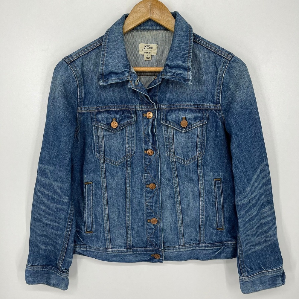 J.Crew‎ Denim Jacket Womens Small Medium Wash Blue Button Front 100% Cotton